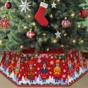 Nutcracker Christmas Tree Skirt, Red Nutcracker Christmas Tree Collar for Artificial Trees, Fabric Hexagonal Xmas Trees Collar Mat Xmas Holiday Party Decorations