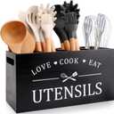 Black Farmhouse Utensil Holder for Kitchen Counter Extra Large Cooking Utensil Holder Caddy Utensils Storage Organizer for Countertop Rustic Wood Kitchen Tool Decor Utensil Crock Spatula Holder