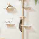 FUKUMARU Cat Wall Shelves, Stable Wall Mounted Cats Furniture Set, Kitten Scratching Post with Soft Cushion Perch, Space Saving Climbing Wall for 16 Inch Drywall - Beige