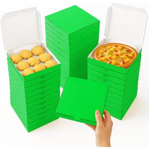 50 Pcs Mini Pizza Boxes Mini Dessert Boxes5.1 x 5.1 x 0.78 inches for Parties, Bakeries, and Food Delivery,CelebrationsChristmas Birthdays (Green)