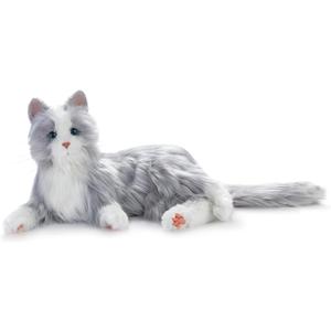 JOY FOR ALL Companion Pet for Seniors - Lifelike Animatronic Cat - Realistic Soft-Touch Fur & Purring - Therapy Stuffed Animal - Toy for Alzheimer's & Dementia - Silver w/White