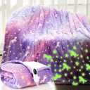 Kids Heated Blanket Glow in The Dark Children Heating Blanket Girls Boys Easter School Gift Electric with 10 Levels & 8 Hours Auto Off Etl Certified Machine Washable(50"x60",Purple,Unicorn)