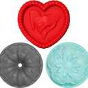 3 Pack Silicone Cake Molds Nonstick, Valentines Silicone Bundt Cake Pan, Baking Pan for Cake,Brownie Bread Jello and Pies, Tarts (Multiple colors)