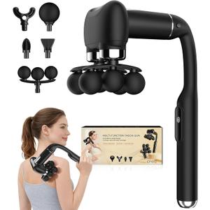 6-Head Massage Gun with Upgraded Detachable Extension Handle – Deep Tissue Percussion Massager for Neck, Shoulder, Back, Leg & Full Body Muscle Relaxation, Portable Handheld Massager