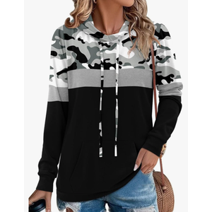 Angerella Hoodies for Women Camo Leopard Print Tops Pullover Hooded Sweatshirt Drawstring with Pocket, Size  L