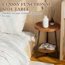 Gadroad Round End Table with Storage Shelf, 2 Tier Farmhouse Side Table Nightstand for Living Room, Bedroom, Wood Tabletop & Black Metal Frame, Brown 15.7 * 15.7 * 23.0inches