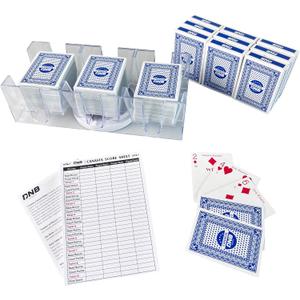 DNB Canasta Card Game Set - Includes 9 Decks of Blue Scored Playing Cards a Revolving Card Tray 50-Page Score Pad and Game Instructions
