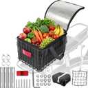 Rear Bike Basket with Foldable Design, 4mm Steel Frame, Waterproof Liner Bag & Cargo Net for Groceries and Commuting, Fits Most Rear Bike Racks