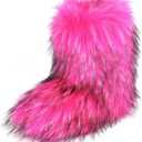 Fashion Fur Boots,Flat Heel Comfy Plush Warm Snow Booties,2025 Winter Outdoors Furry Boots,Mid-Calf Faux fur Boot for Women. (7.5 Wide, Pink)
