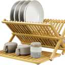 KKTONER Bamboo Dish Drying Rack with Utensil Holder 3 Tier Collapsible Drainer Rack with Dish Drying Mat for Kitchen Counter (Natural)