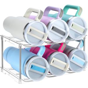 Sbosbo Water Bottle Organizer, Stackable Bottle Storage Rack, 4 Pack Water Bottle Holder for Kitchen Fridge Cabinet Organization and Storage, Plastic Wine Rack/Drink Bottle Holder (2 Pack - Hold 6)