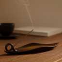 Incense Stick Holder Burner Cone Ash Catcher Tray Censer Ceramic for Yoga Home Office (Light Brown Leaf)