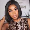 short Bob wig human hair 13x4 HD Lace Front Bob Wig Human Hair Comfortable Breathable Natural Short Style, Fluffy & Face-Slimming Heat-Stylable & Easy Care 200% Density (10 Inch)