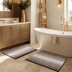 BSICPRO Bathroom Rugs and Mats Sets, 2 Piece Thick Absorbent Chenille Bath Mat Rug Set Non Slip, Soft Shaggy Bath Room Floor Mats for Bathroom, Machine Washable (Brown, 20" x 32" Plus 16" x 24")