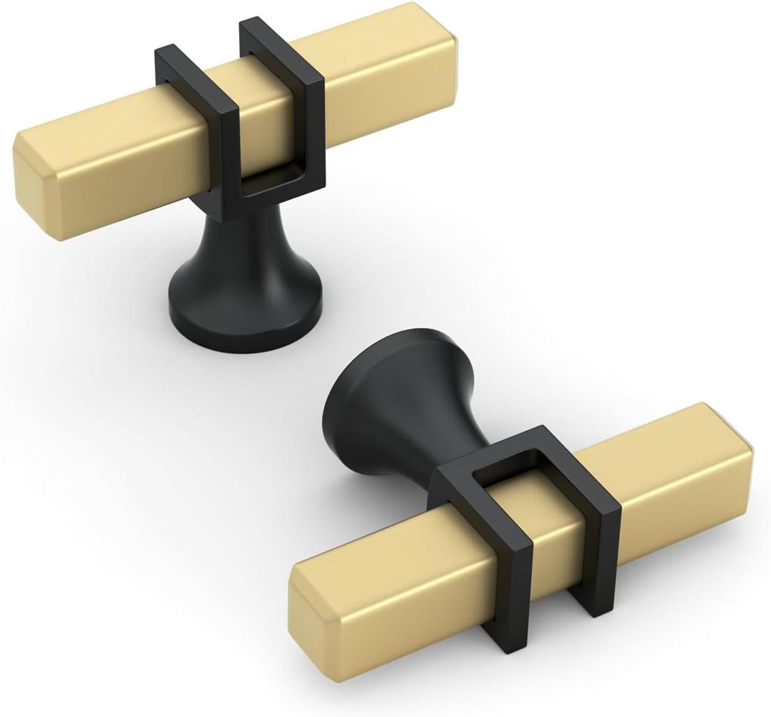 goldenwarm 5 Pack Black and Gold Cabinet Knobs Square Drawer Handles Single Hole Hardware for Kitchen Dresser Bathroom (Matte Gold and Black)
