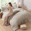 AMBERSPACE King Size Comforter Set Beige, Tufted Boho Bedding Farmhouse Bed Set, All Season 7 Pieces Bed in a Bag with Sheets, Pillowcases & Shams
