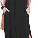 Arolina Women's Summer Maxi Dress Short Sleeve V Neck Casual Loose Long Beach Split Dresses with Pockets.XL