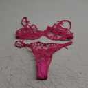 Lilosy Sexy Underwire Cute Push Up Strappy Embroidered Mesh Sheer Lingerie Set See Through Panty Bra (Small, Bow Hot Pink)