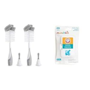 Munchkin 2 Count Bottle Brush and 36 Count Arm & Hammer Pacifier Wipes Bundle