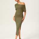 Women Plus Size Bodycon Long Dress Off Shoulder Sexy Slim Elegant Dresses (Green, XXXL)