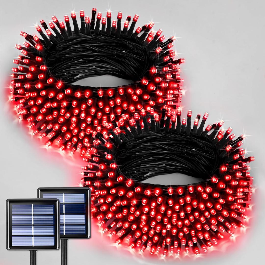 JMEXSUSS 2 Pack Solar String Lights Outdoor Waterproof, Total 400 LED 151FT Solar Christmas Lights Outdoor, 8 Modes Christmas Light for Outside Patio Yard Tree Decorations, Red