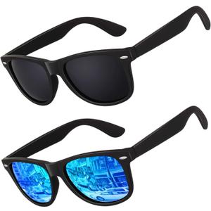 LINVO Polarized Sunglasses for Men Womens Driving Sun glasses Shades 80's Retro Style Design Square (B Matte Black Grey & Ice Blue)