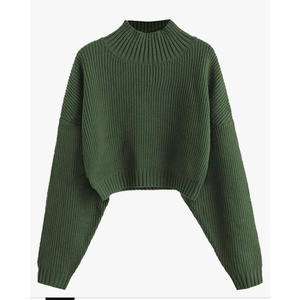 ZAFUL Women's Cropped Turtleneck Sweater Lantern Sleeve Ribbed Knit Pullover Sweater Jumper,S