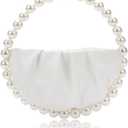 CARIEDO Pearl Soft Face Pleated Handbag Advanced Evening Bag Party Prom Bride Purse Phone Clutch Purse