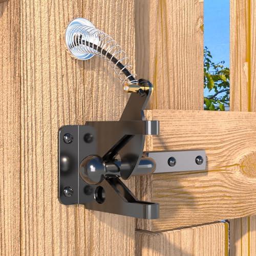 JZVXX Gate Latch with Spring Cable Pull for Fence Gate - Carbon Steel - Black,Self Locking Fence Gate Latch,Gate Latch for Wooden Fence,Fence Door Latch