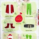 Christmas Costume for Men Adult Santa Claus Suit 7PCS Green Furry Monster Deluxe Xmas Halloween Cosplay Outfit