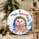 4 x Hoggy Christmas Ornament 2025  Cute Hedgehog Christmas Tree Decoration with Holiday Lights & Scarf  Funny Animal Ceramic Keepsake, for Hedgehog Lovers, Family & Friends