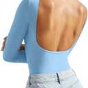 SUUKSESS Women Backless Y2k Long Sleeve Bodysuit Double Lined Open Back Sexy Basic Top Size S