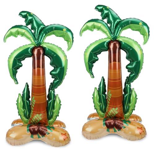 PHOGARY 2 Pcs Big Palm Tree Balloons, Standing Inflatable Palm Tree Foil Balloon for Luau Hawaiian Birthday Party Decorations Pool Tropical Jungle Summer Beach Party Supplies
