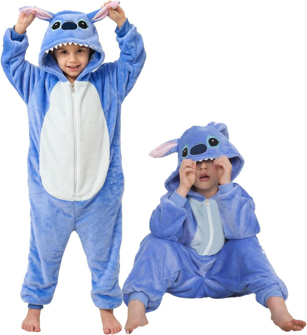 Unisex Adult Onesie Pajamas, Polar Fleece Cosplay Animal One Piece Halloween Costume Pajamas Homewear (4-6 Years, Blue)