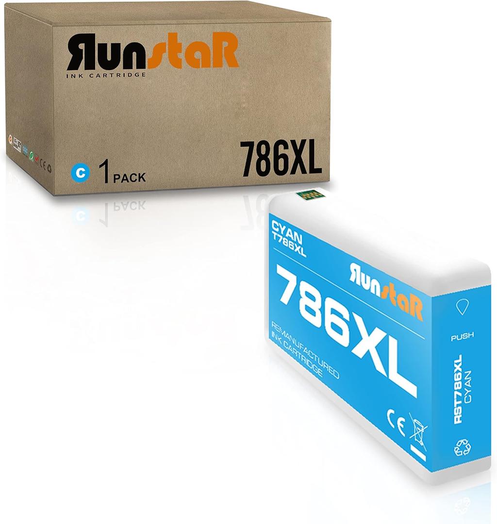 Run Star 1 Pack 786XL T786XL Cyan Remanufactured Ink Cartridge Replacement for Epson 786XL T786XL use for Epson Workforce Pro WF-4630 WF-5620 WF-5110 WF-4640 WF-5690 WF-5190 Printer (1 Cyan)