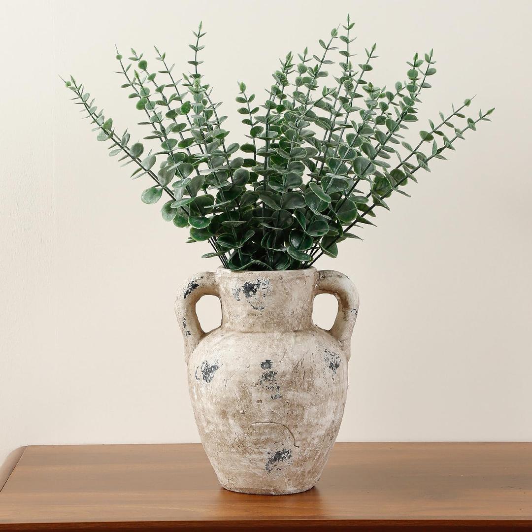 Rustic Ceramic Vase Farmhouse Vase for Home Decor, Large Terracotta Decorative Flower Vases for Pampas Grass, Flowers, Living Room, Kitchen, Table Centerpiece, Shelf, 8.66 Inch Tall (Rustic White)