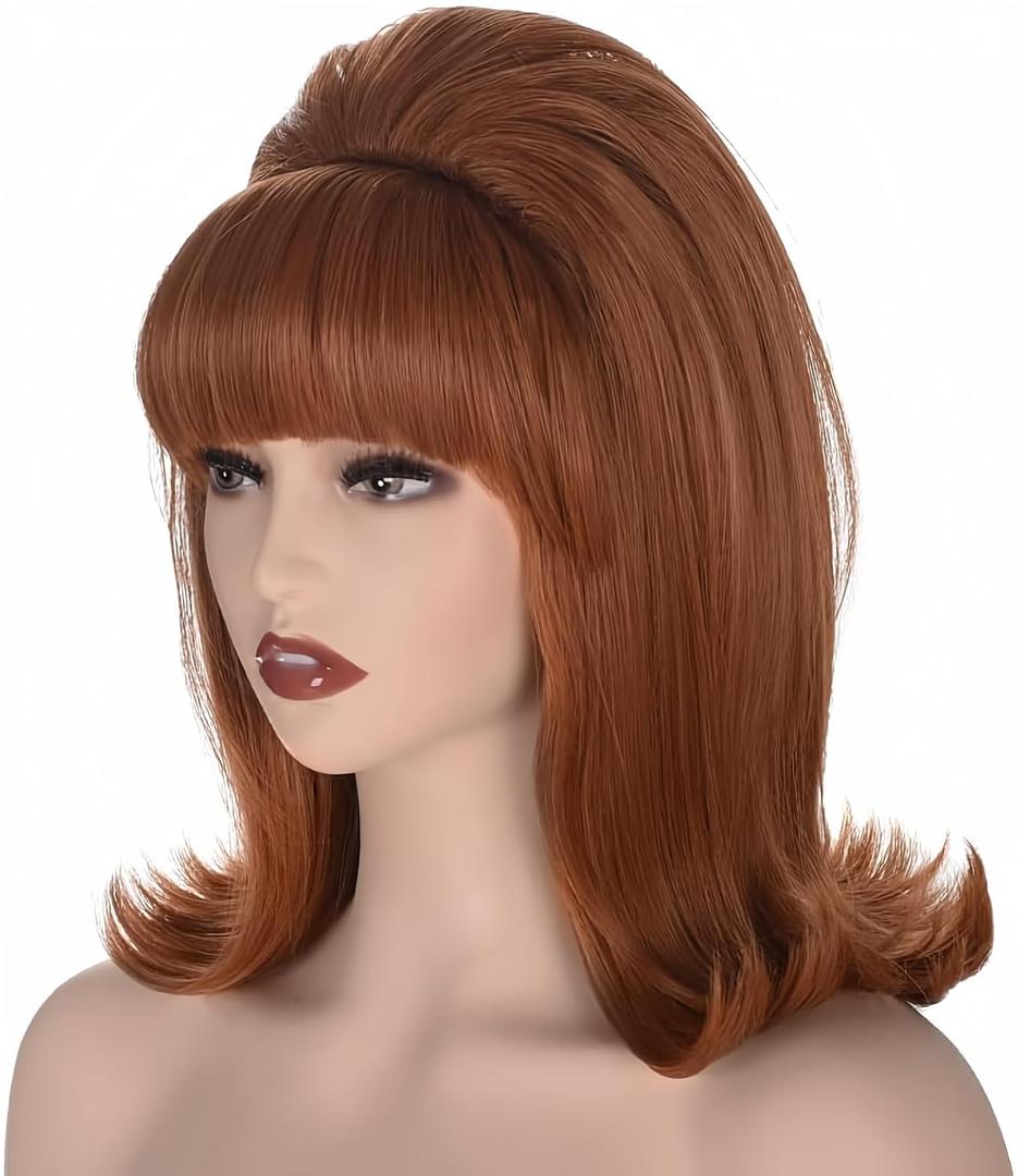 Womens Flip Wig 70s 60s Retro Beehive Style Vintage Look Wig Costume Women Wig wtih Bang (Ginger)