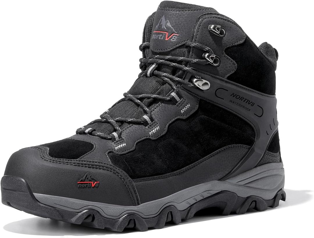 NORTIV 8 Men's Waterproof Hiking Boots Outdoor Mid Trekking Lightweight Mountaineering Shoes Paladin (9.5 Wide, Black)