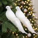 2pcs White Bird Ornaments - 9 Inch Clip-on Fake Doves for Christmas Tree - Artificial Feathered Bird Decor for Wedding & Memorial Home Figures