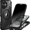 CENHUFO Magnetic Privacy for iPhone 16 Case [Compatible with Magsafe] Full Body Phone Case Built-in 9H Tempered Glass Privacy Screen Protector and Camera Lens Cover, Shockproof Bumper Clear -Black