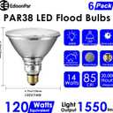 PAR38 Glass Commercial LED Light Bulb, 14W=120W Equivalent 1550 Lumens 20000 Hours Classic Flood Light Bulbs, Dimmable Daylight 5000K Flood Light 100Degree Beam Angle T20/CEC Listed, 6-Pack