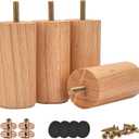 4 inch Solid Wood Furniture Legs, 4Pcs Modern Round Wooden Bun Feet with Threaded 5/16'' Hanger Bolts & Mounting Plate & Screws for Sofa Couch Cabinet Bed