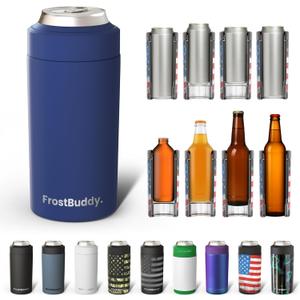 Frost Buddy Universal Can Cooler - Fits All - For Regular 12 & 16 oz or Slim-Size Bottles - Insulated Double-Walled Stainless Steel (Navy)