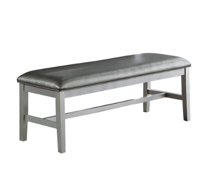 Upholstered Bench, 38" L x 15" W x 19" H, Gray Leather