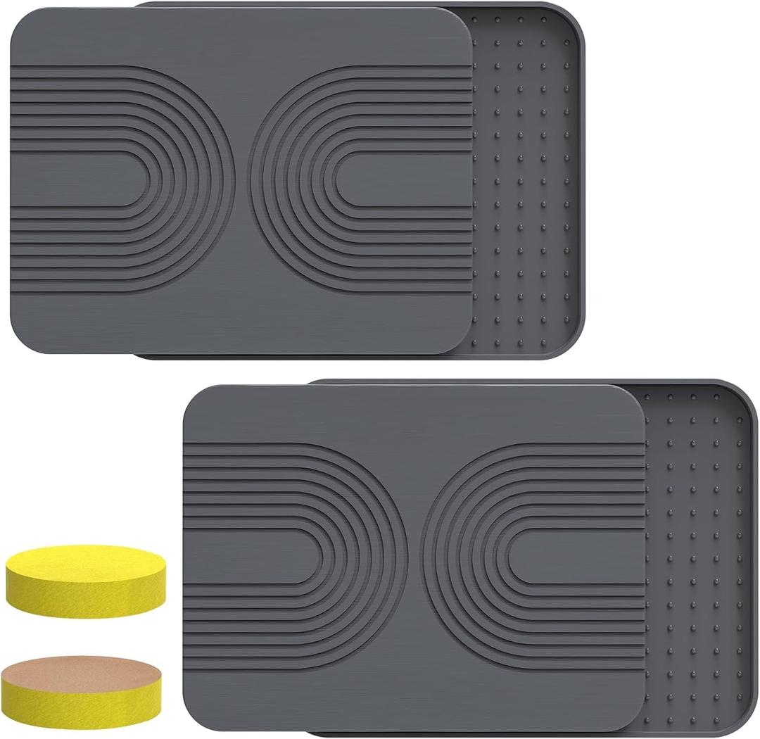 2 PCS Stone Dish Drying Mat ＆ Silicone Mat for Kitchen Counter – Diatomaceous Earth Bath Mat for Bathroom, 16.14"L×12.4"W×2 Quick Dry Mats for Dishes, Bottles, Cups, Match Any Countertop(Gray)
