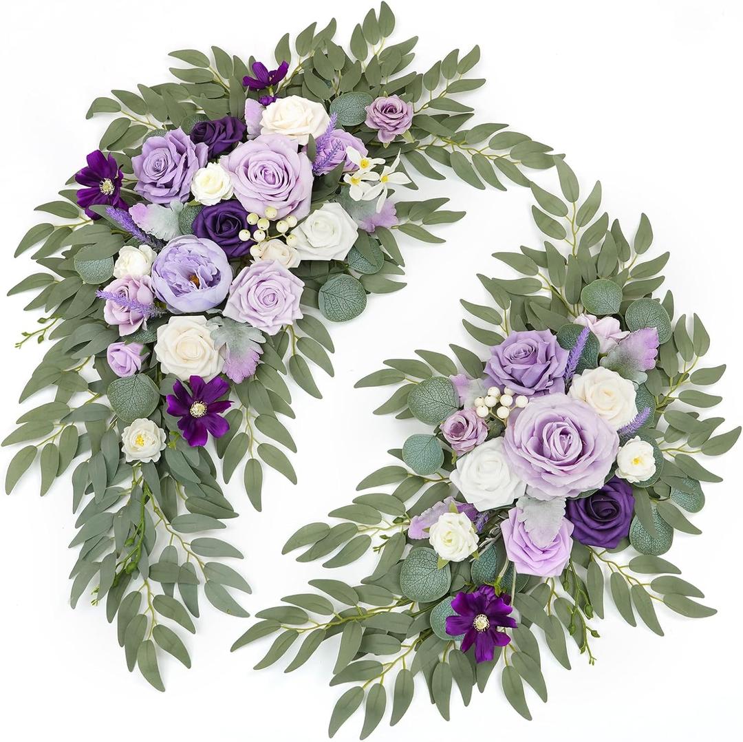 Artificial Wedding Arch Flowers Kit (Pack of 2) for Wedding Arch, Bridal Shower, Ceremony, and Reception Backdrop Decoration (Dancing Purple Kelsang Flowers)