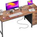 PRAISUN 55.1 Inch Computer Office Desk with Power Outelts and USB-C Port, Reversible Gaming Desk with 4 Fabric Drawers, Work Study Desk Work from Home, Rustic Brown