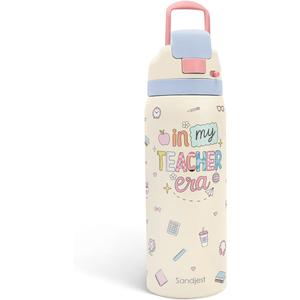 Teacher Stainless Steel Water Bottle, In My Teacher Era, Vacuum Insulated, Push-Button Lid, 32 oz, Gifts for Women Girls Friends Back to School Appreciation Birthday Christmas
