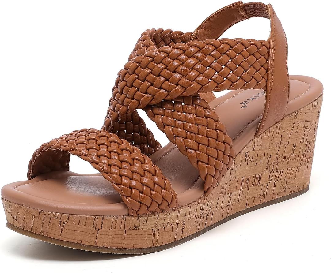 Luoika Wide Width Wedge Sandals for Women - Comfortable Platform Heel with Adjustable Ankle Strap, Open Toe Summer Casual Shoes, 10 X-wide