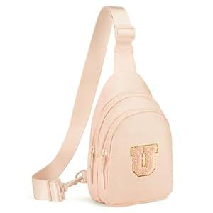 Viverte Small Initial Sling Bag Crossbody Fanny Pack for Girls Women Cute Cross Body Chest Bag Personalized Birthday Gifts for Her Trendy Preppy Stuff Cool Stuff for Teen Girls (Coral Pink-U)